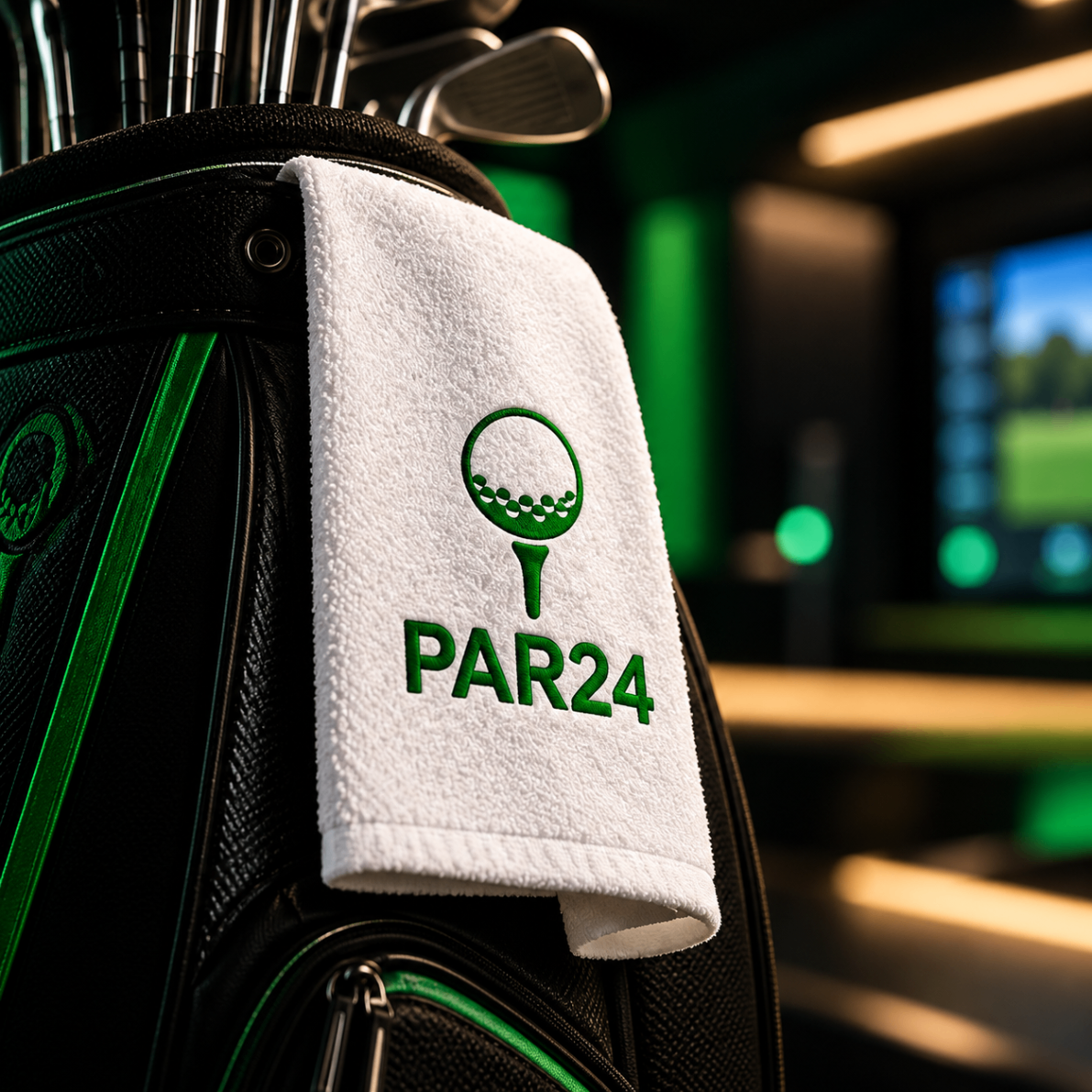 PAR24 towel on a golf bag